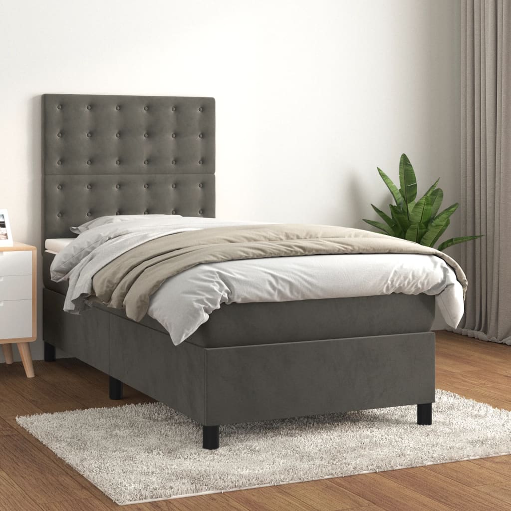 Giroletto a Molle con Materasso Grigio Scuro 90x200 cm Velluto | homemem39
