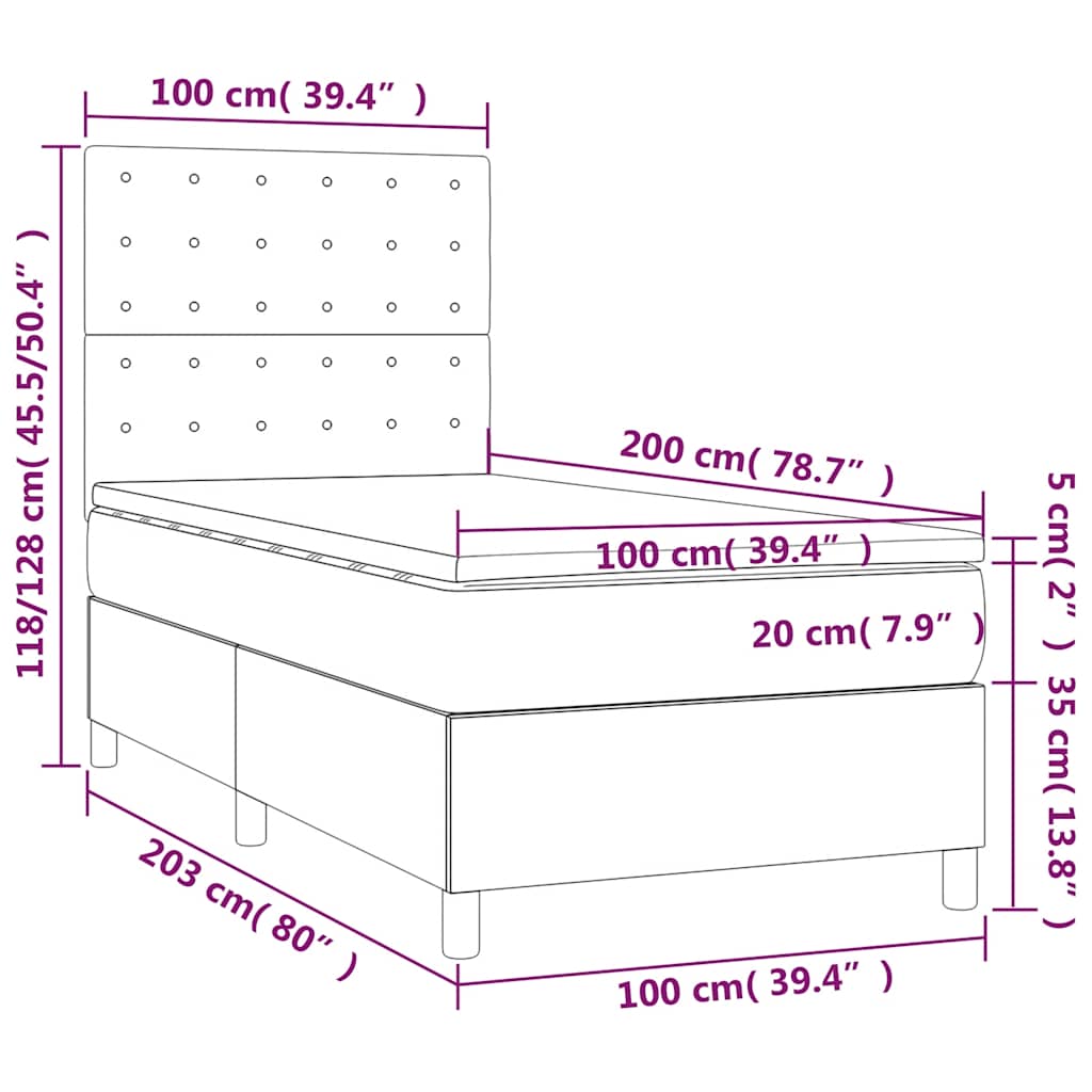 Giroletto a Molle con Materasso Blu Scuro 100x200 cm in Velluto | homemem39