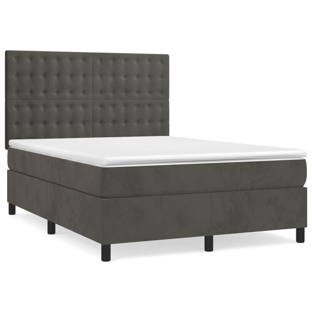 Giroletto a Molle con Materasso Grigio Scuro 140x200 cm Velluto | homemem39