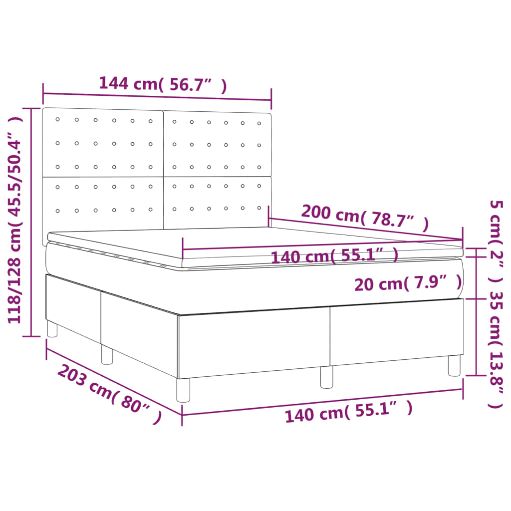 Giroletto a Molle con Materasso Grigio Scuro 140x200 cm Velluto | homemem39