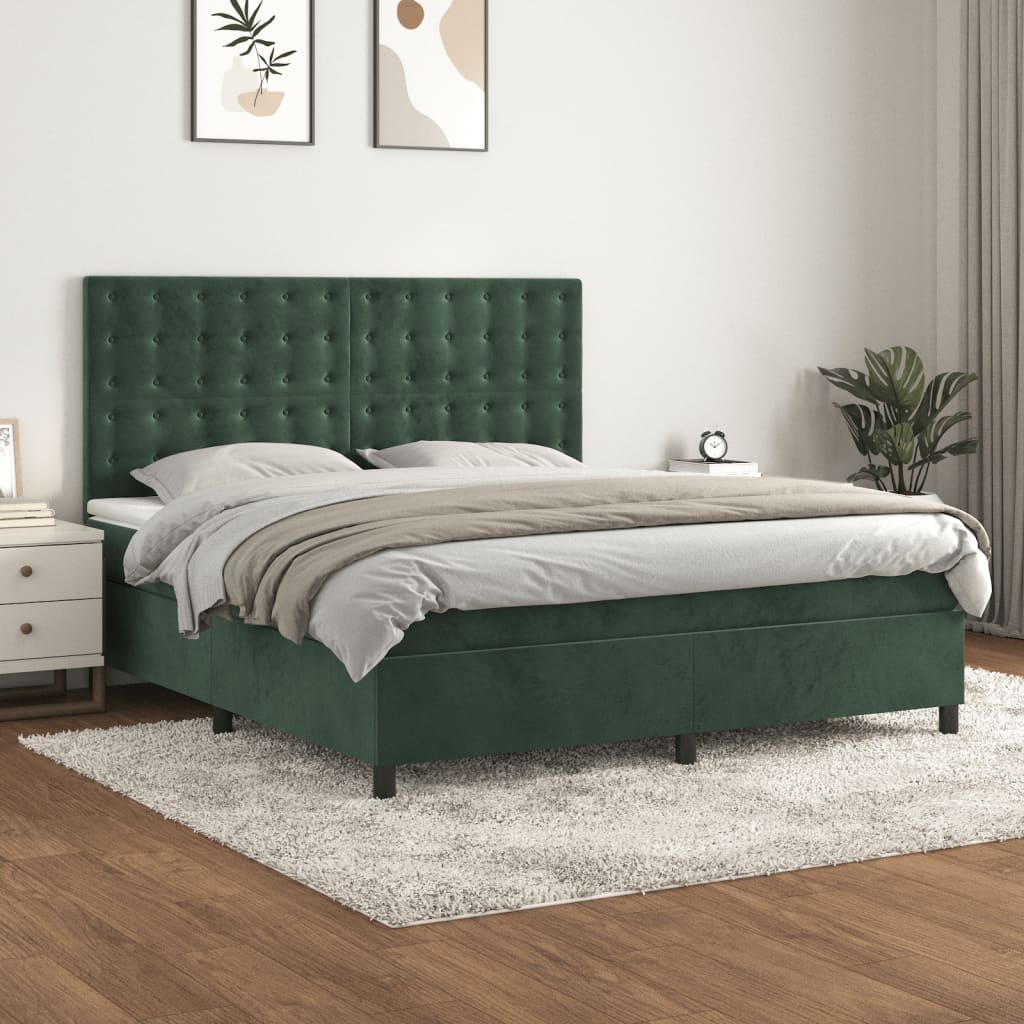 Giroletto a Molle con Materasso Verde Scuro 160x200 cm Velluto - homemem39