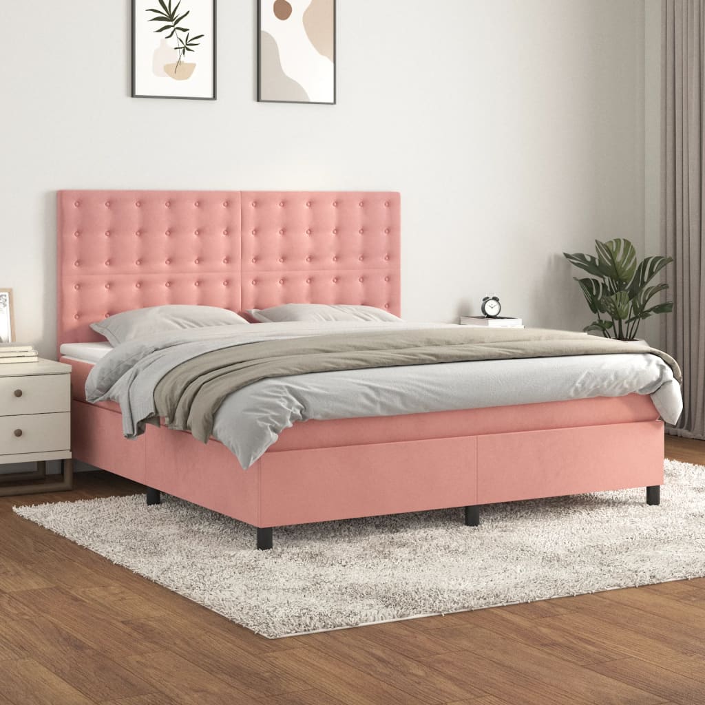 Giroletto a Molle con Materasso Rosa 160x200 cm in Velluto