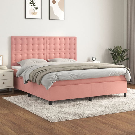 Giroletto a Molle con Materasso Rosa 180x200 cm in Velluto | homemem39