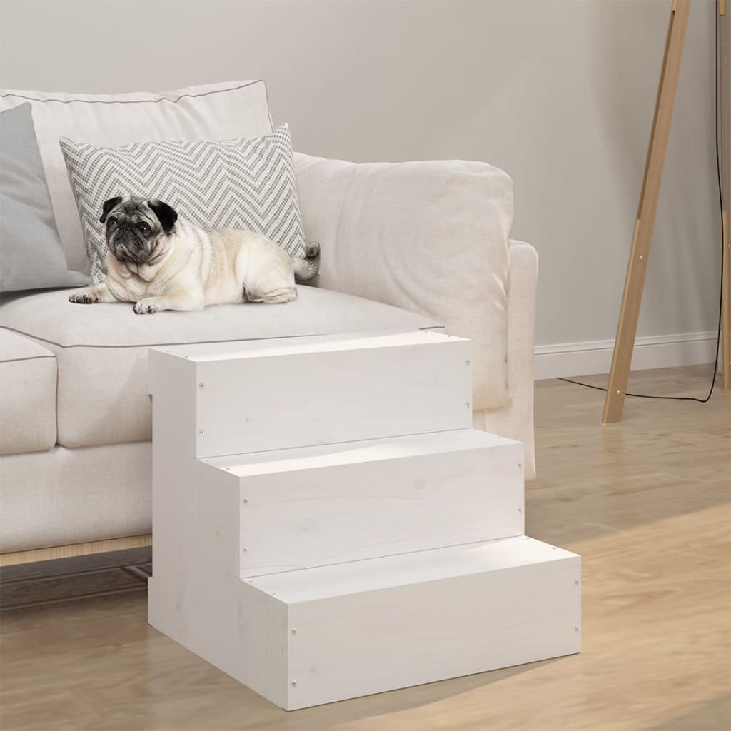 Scala per Animali Bianca 40x37,5x35cm in Legno Massello di Pino | homemem39