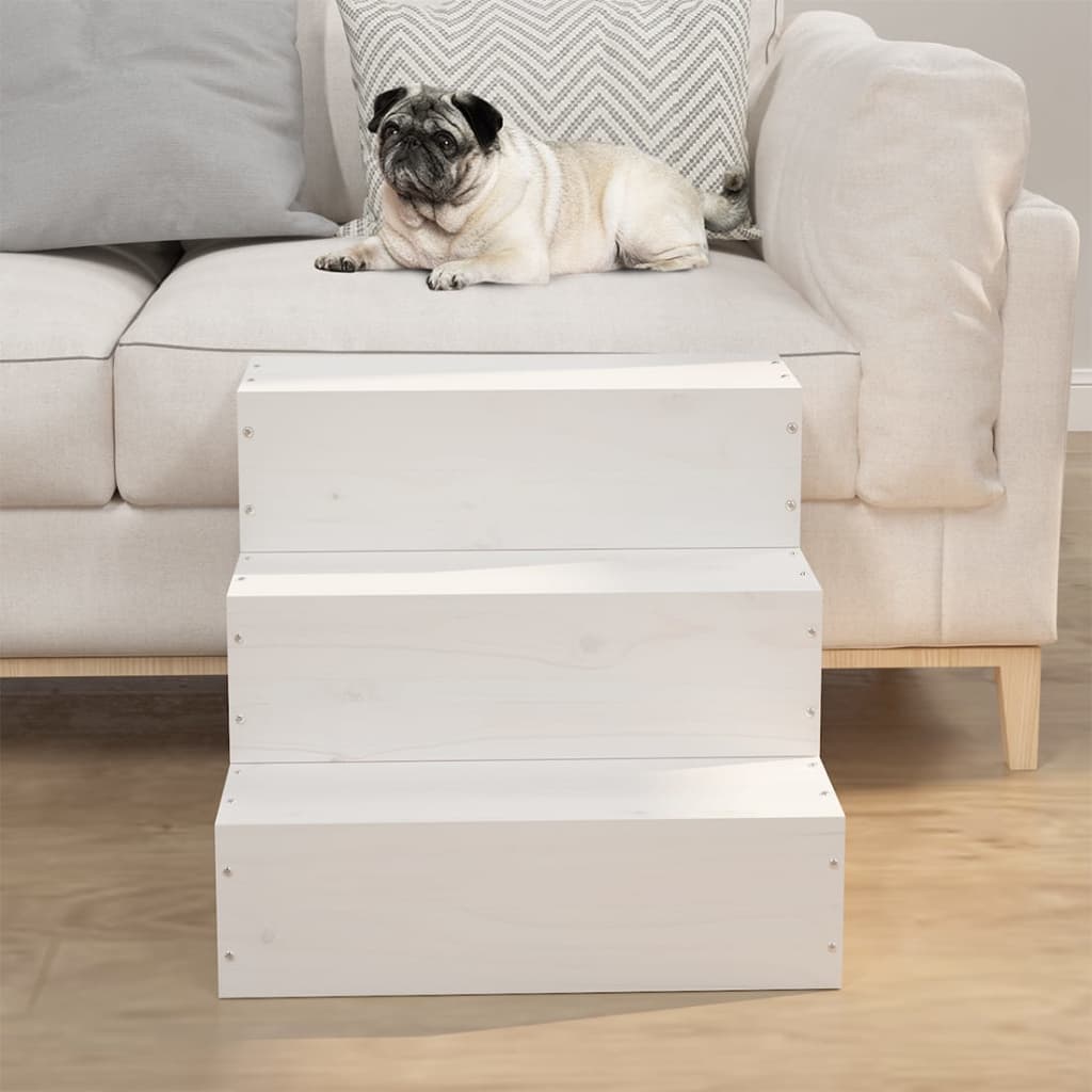 Scala per Animali Bianca 40x37,5x35cm in Legno Massello di Pino | homemem39