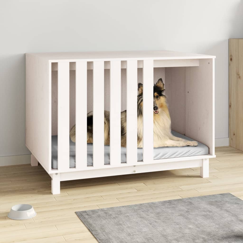 Casetta per Cani Bianca 100x70x72 cm in Legno Massello di Pino - homemem39