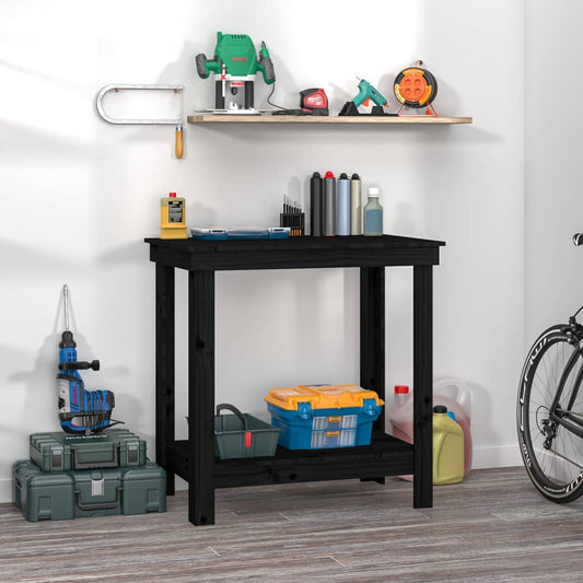 Banco da Lavoro Nero 80x50x80 cm in Legno Massello di Pino - homemem39