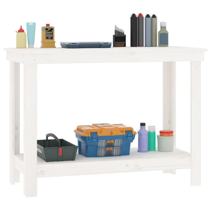 Banco da Lavoro Bianco 110x50x80 cm in Legno Massello di Pino | homemem39