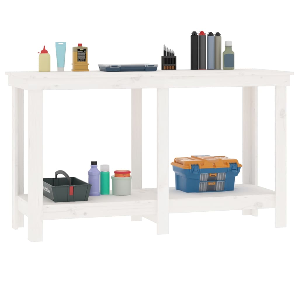 Banco da Lavoro Bianco 140x50x80 cm in Legno Massello di Pino | homemem39