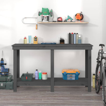 Banco da Lavoro Grigio 140x50x80 cm in Legno Massello di Pino - homemem39