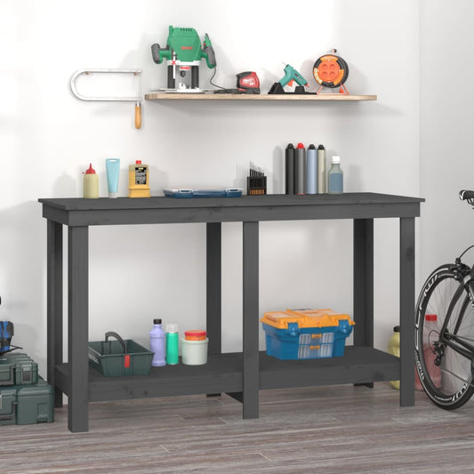 Banco da Lavoro Grigio 140x50x80 cm in Legno Massello di Pino - homemem39
