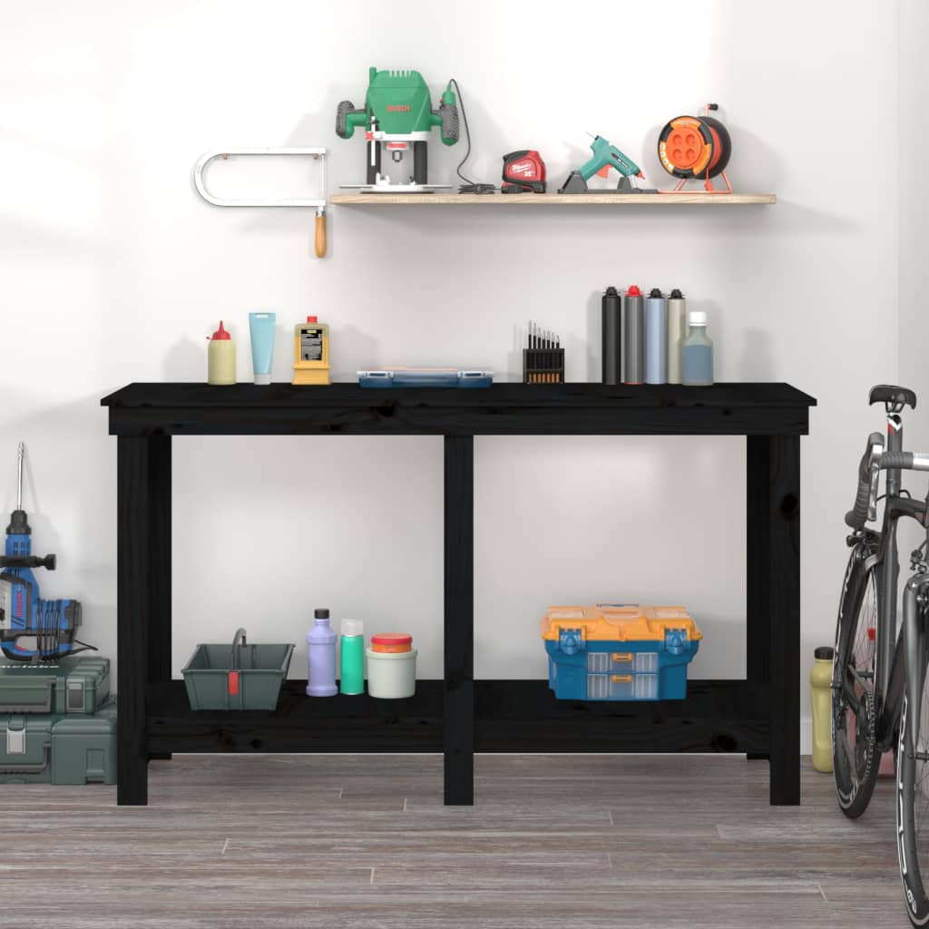 Banco da Lavoro Nero 140x50x80 cm in Legno Massello di Pino - homemem39