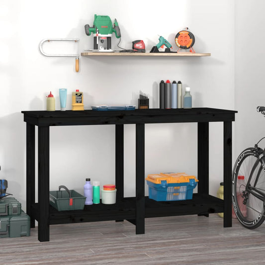 Banco da Lavoro Nero 140x50x80 cm in Legno Massello di Pino - homemem39