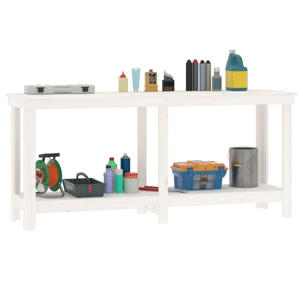 Banco da Lavoro Bianco 180x50x80 cm in Legno Massello di Pino | homemem39