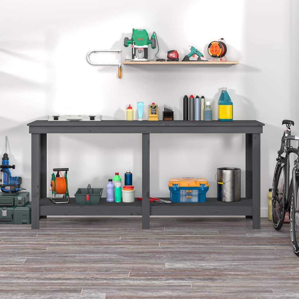 Banco da Lavoro Grigio 180x50x80 cm in Legno Massello di Pino - homemem39