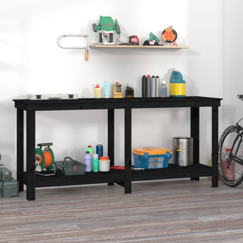 Banco da Lavoro Nero 180x50x80 cm in Legno Massello di Pino | homemem39
