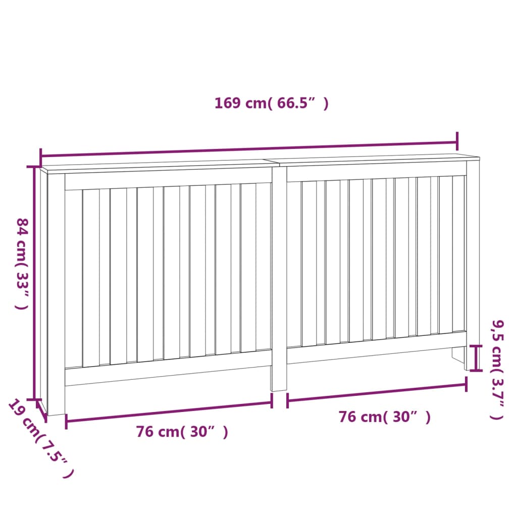 Copertura Termosifone 169x19x84 cm in Legno Massello di Pino - homemem39