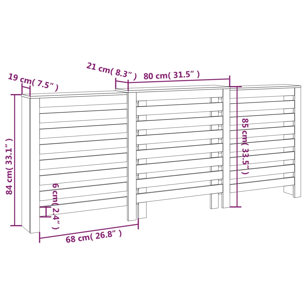 Copertura Termosifone 210x21x85 cm in Legno Massello di Pino - homemem39