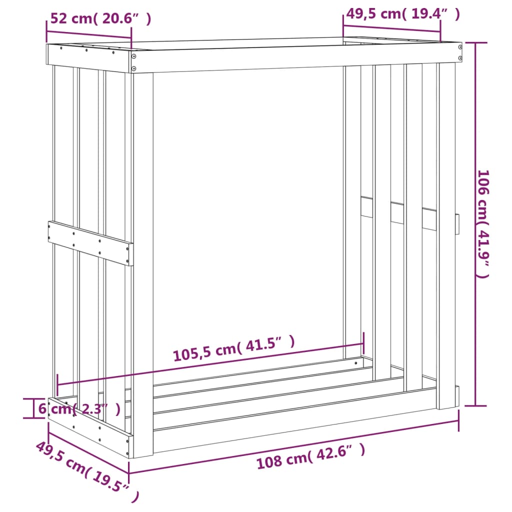 Portaceppi da Esterno 108x52x106 cm Legno Massello Pino