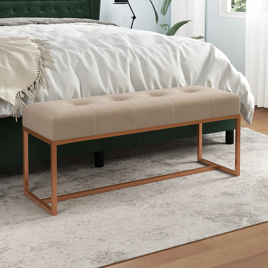 Panca Beige 110x36x45 cm in Velluto | homemem39