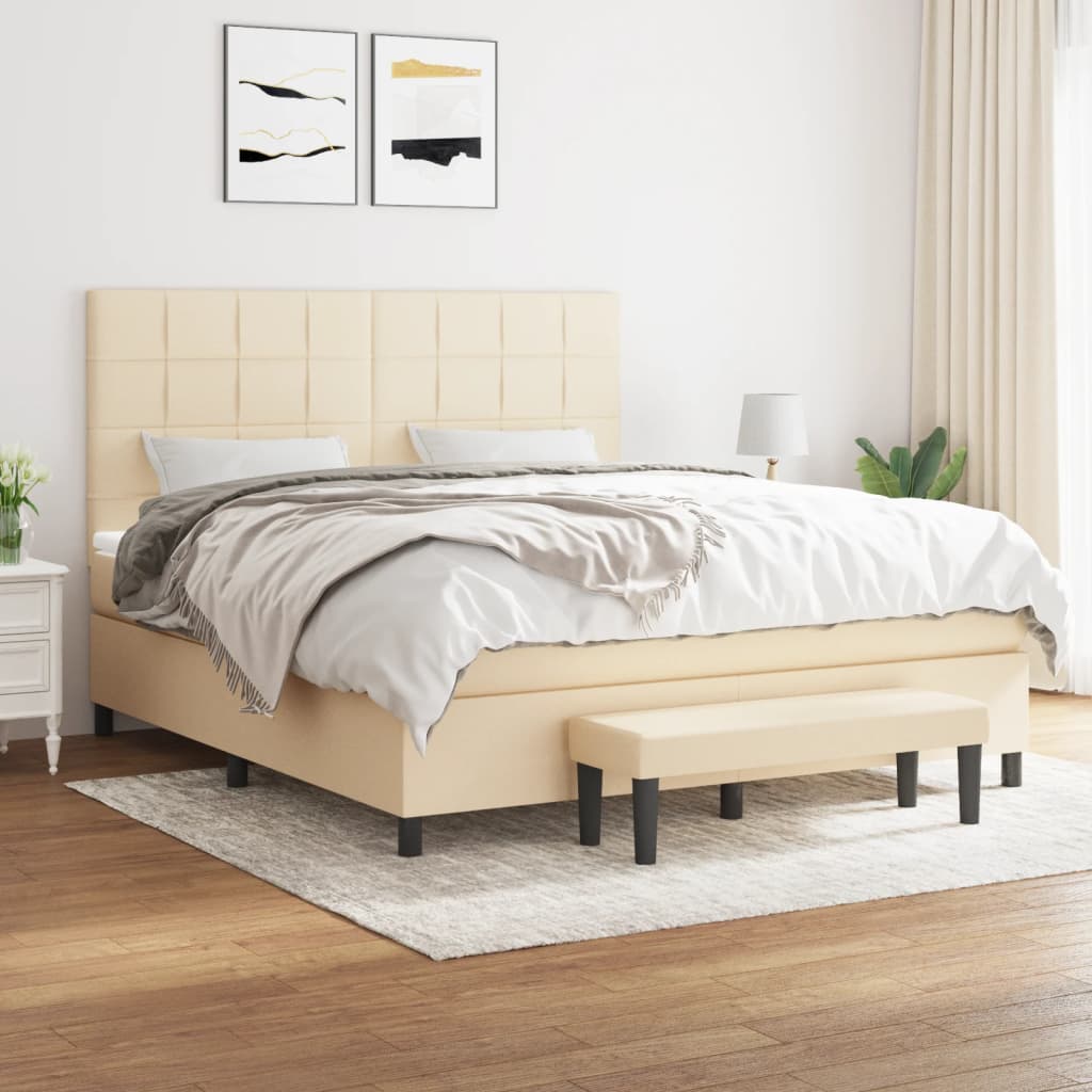 Giroletto a Molle con Materasso Crema 180x200 cm in Tessuto | homemem39