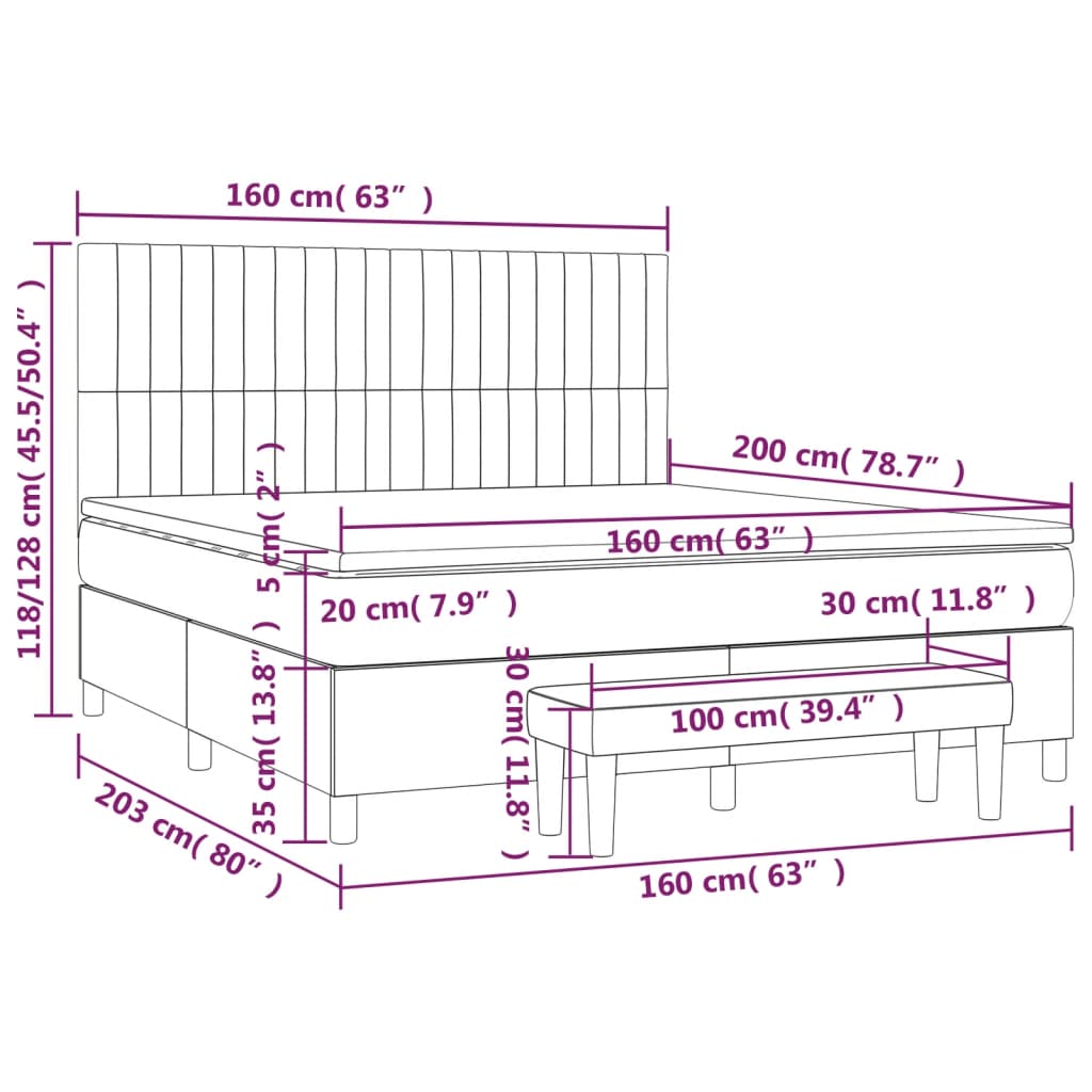 Giroletto a Molle con Materasso Marrone Scuro 160x200cm Tessuto | homemem39