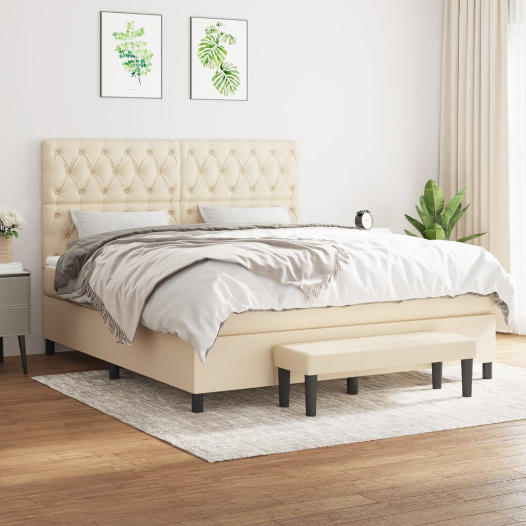 Giroletto a Molle con Materasso Crema 160x200 cm in Tessuto | homemem39