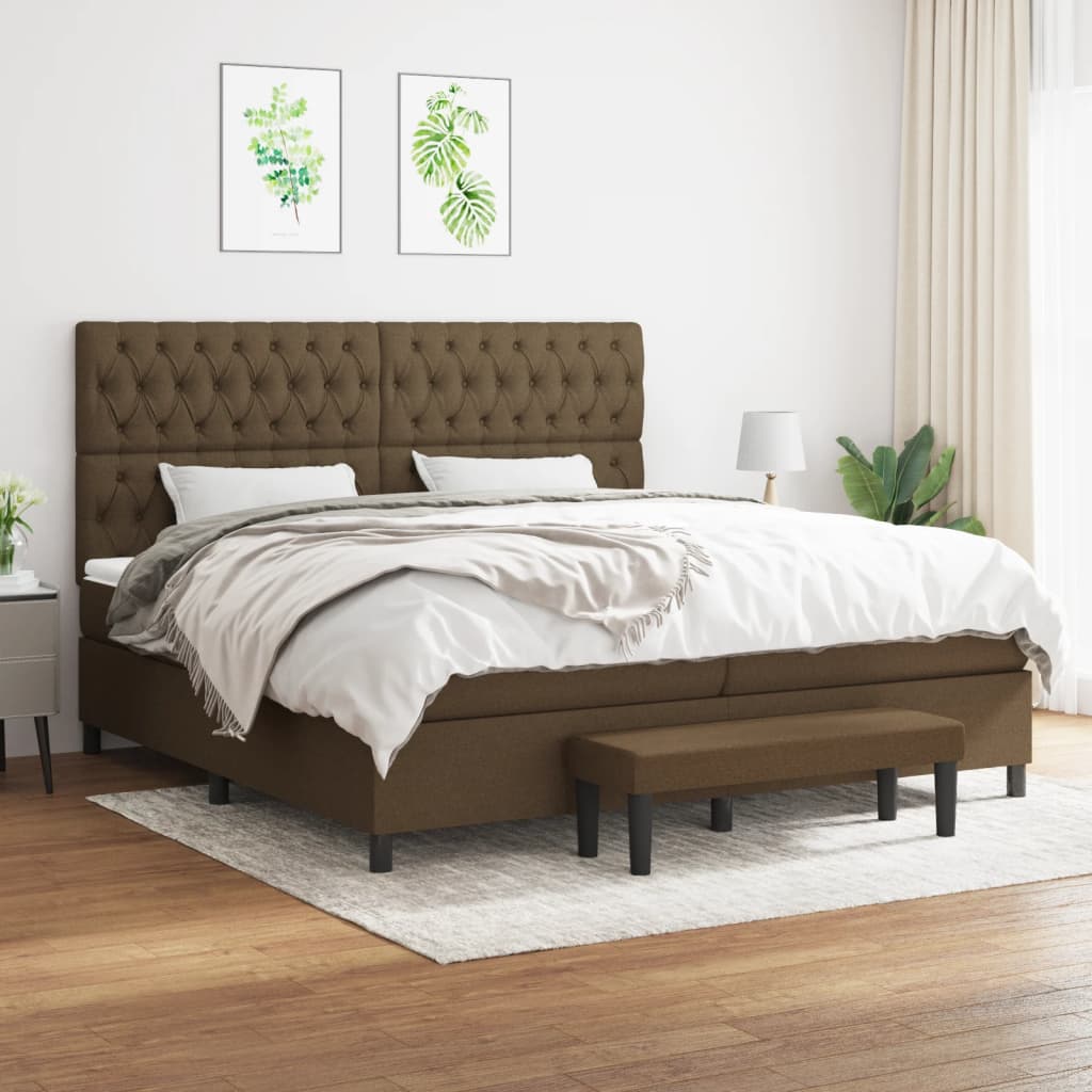 Giroletto a Molle con Materasso Marrone Scuro 200x200cm Tessuto | homemem39