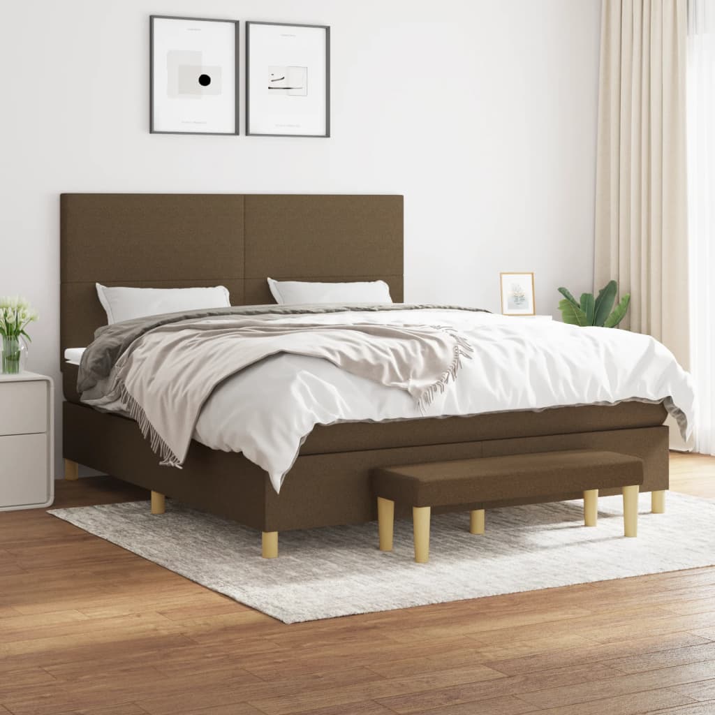 Giroletto a Molle con Materasso Marrone Scuro 160x200cm Tessuto | homemem39