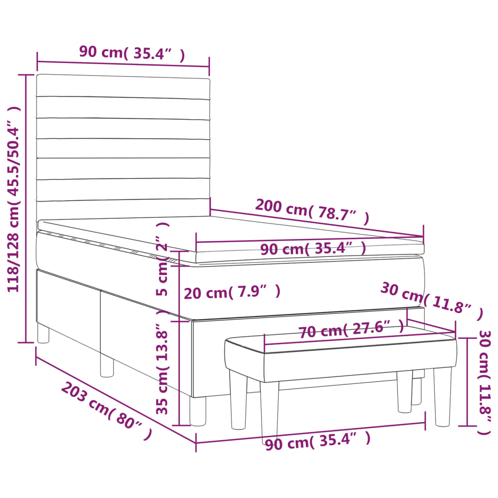 Giroletto a Molle con Materasso Marrone Scuro 90x200 cm Tessuto | homemem39