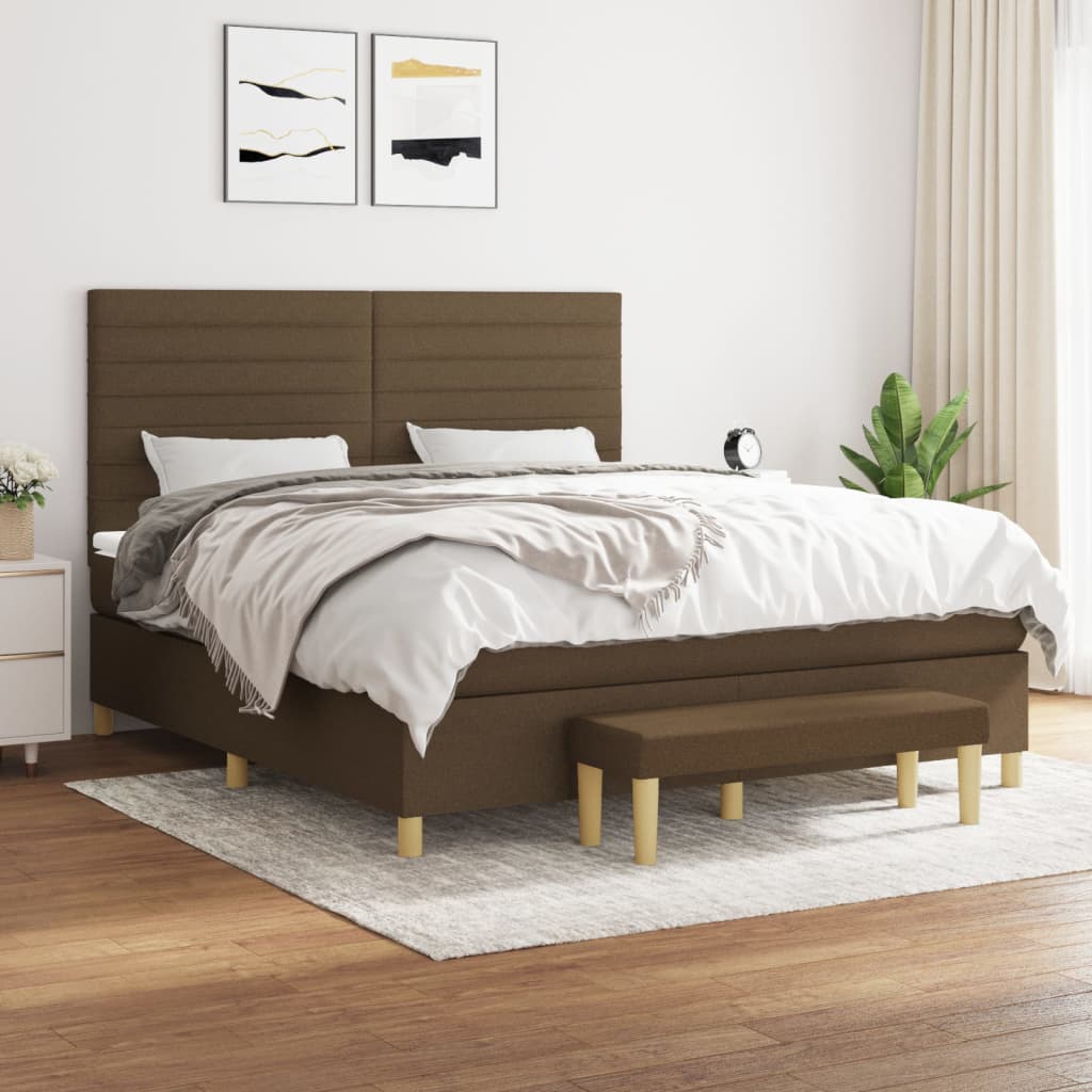 Giroletto a Molle con Materasso Marrone Scuro 160x200cm Tessuto | homemem39
