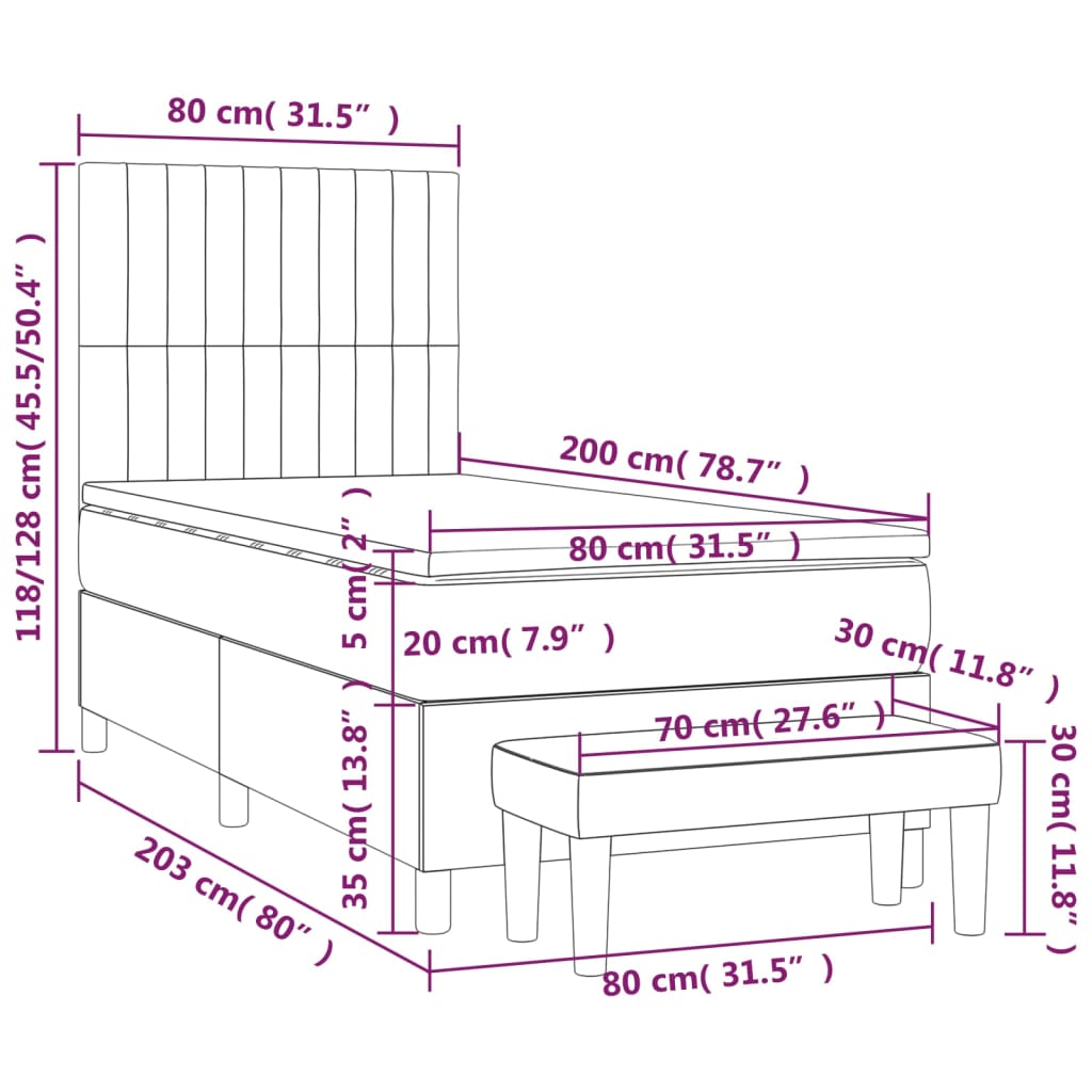 Giroletto a Molle con Materasso Marrone Scuro 80x200 cm Tessuto | homemem39