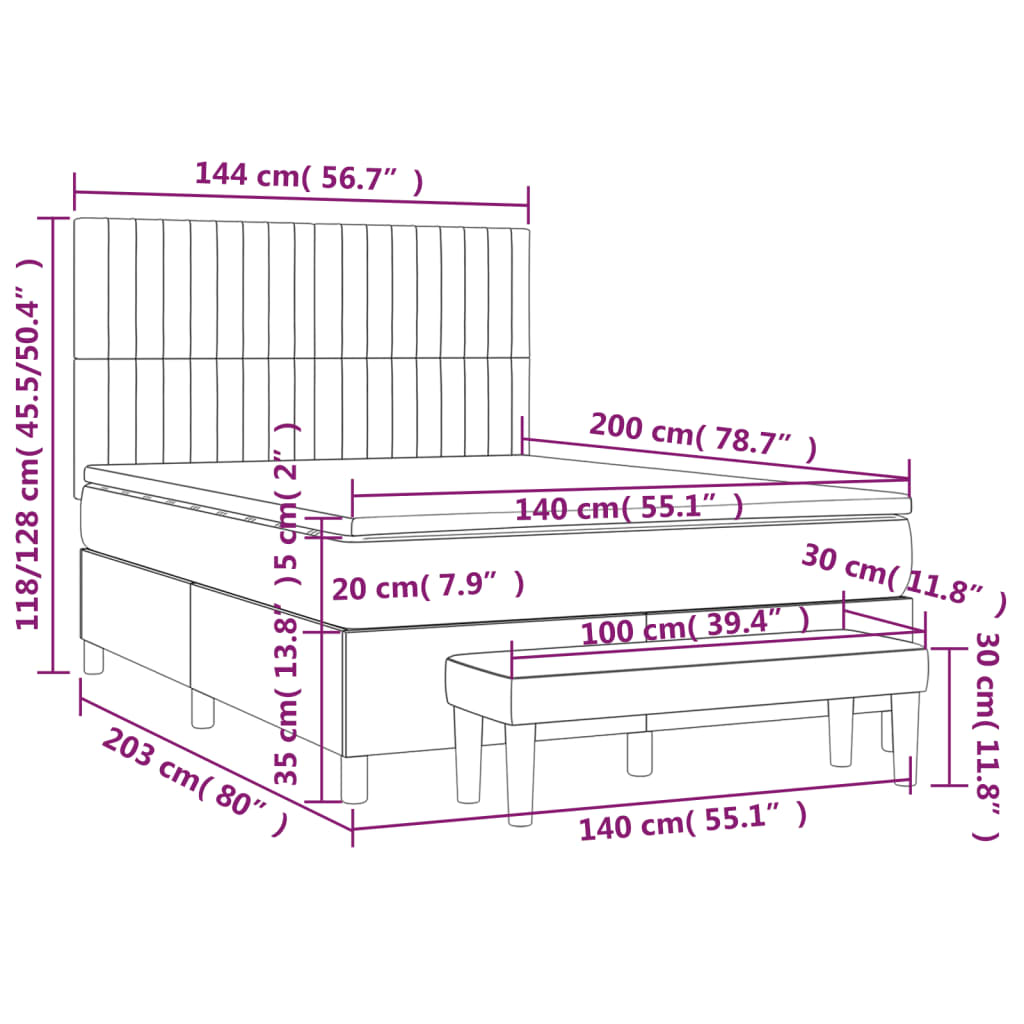 Giroletto a Molle con Materasso Marrone Scuro 140x200cm Tessuto | homemem39
