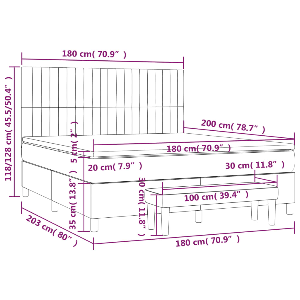 Giroletto a Molle con Materasso Marrone Scuro 180x200cm Tessuto | homemem39