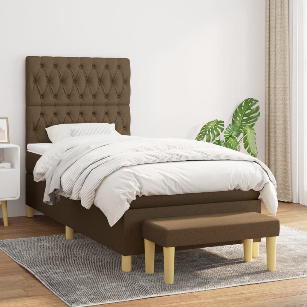 Giroletto a Molle con Materasso Marrone Scuro 90x190cm Tessuto | homemem39