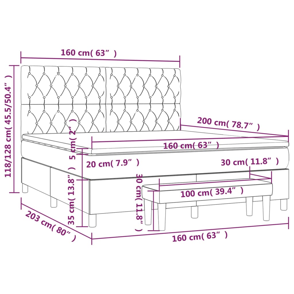 Giroletto a Molle con Materasso Marrone Scuro 160x200cm Tessuto | homemem39