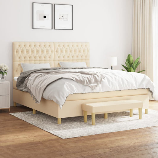 Giroletto a Molle con Materasso Crema 180x200 cm in Tessuto | homemem39