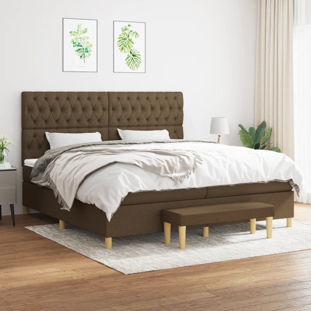 Giroletto a Molle con Materasso Marrone Scuro 200x200cm Tessuto | homemem39