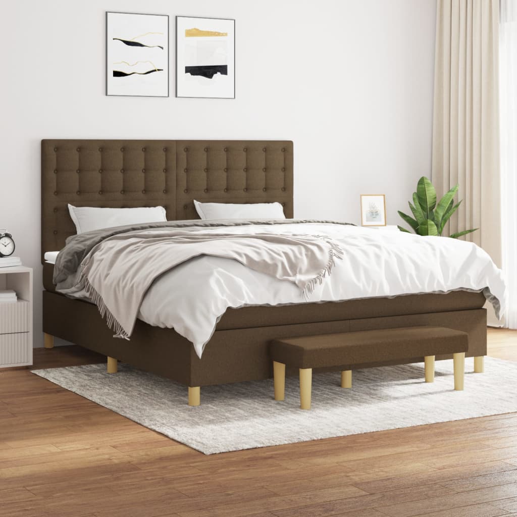 Giroletto a Molle con Materasso Marrone Scuro 160x200cm Tessuto | homemem39