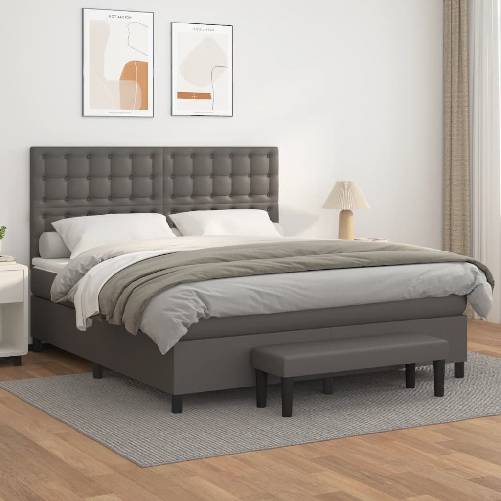 Giroletto a Molle con Materasso Grigio 160x200 cm in Similpelle | homemem39