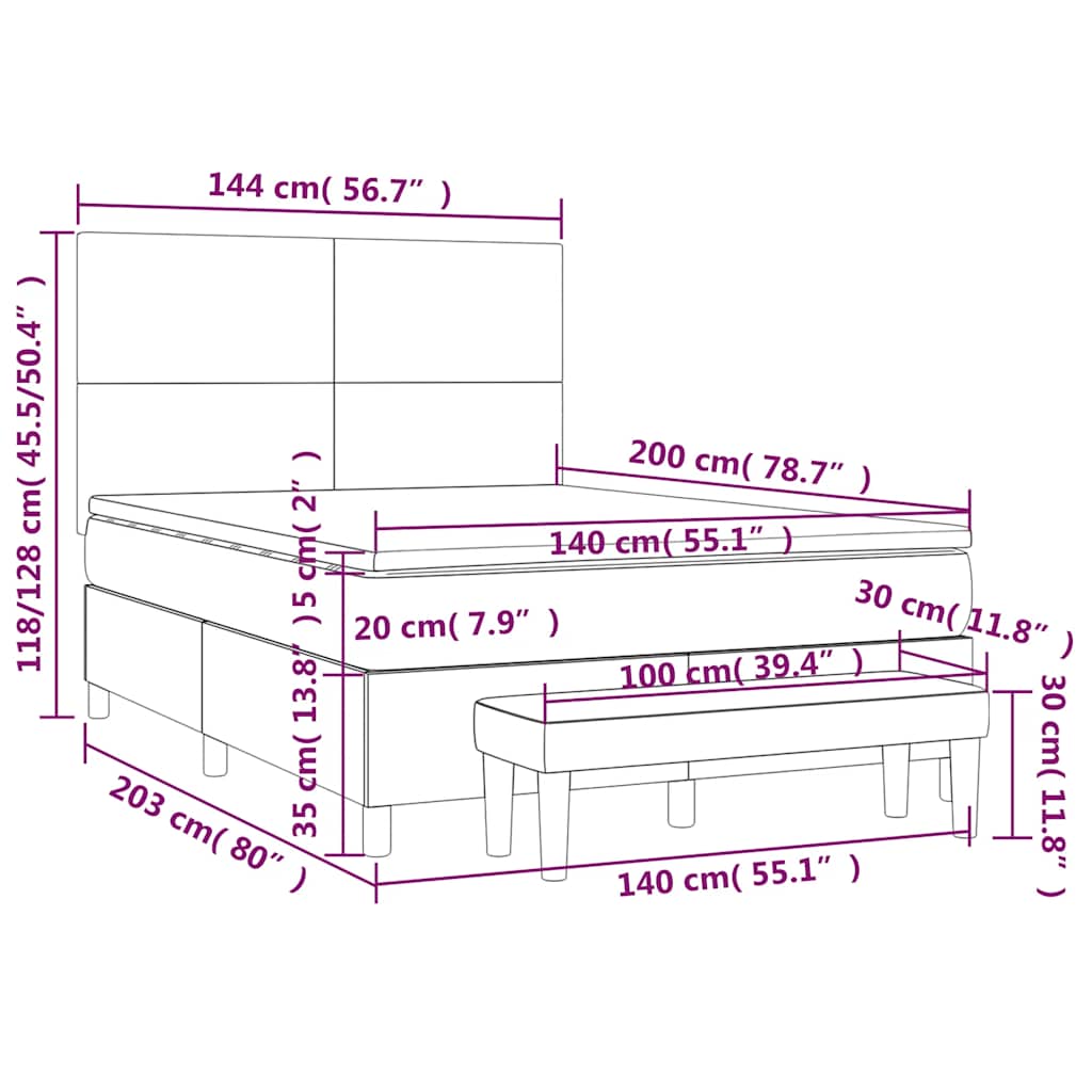 Giroletto a Molle con Materasso Blu Scuro 140x200 cm in Velluto | homemem39