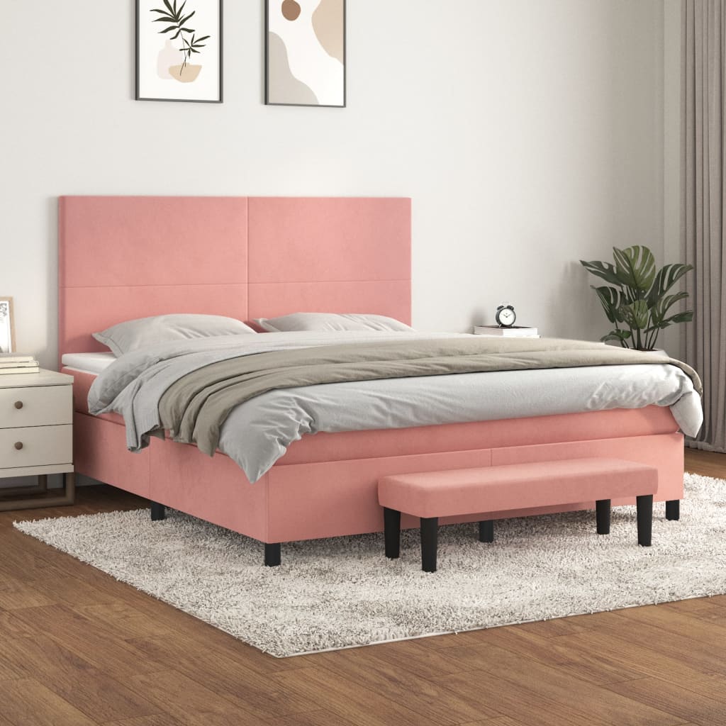 Giroletto a Molle con Materasso Rosa 160x200 cm in Velluto | homemem39