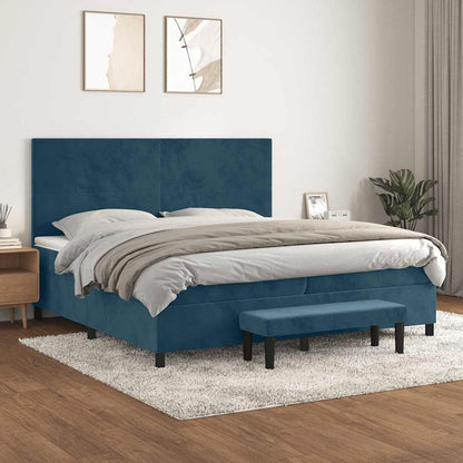 Giroletto a Molle con Materasso Blu Scuro 200x200 cm in Velluto