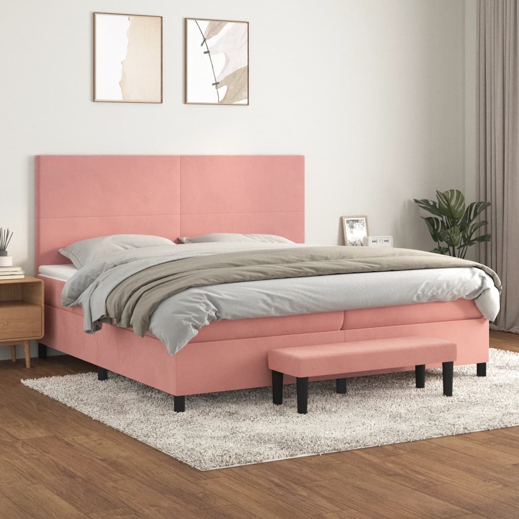 Giroletto a Molle con Materasso Rosa 200x200 cm in Velluto | homemem39
