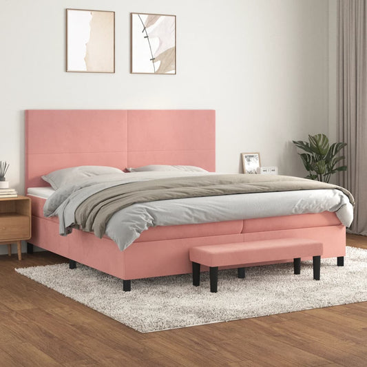 Giroletto a Molle con Materasso Rosa 200x200 cm in Velluto | homemem39