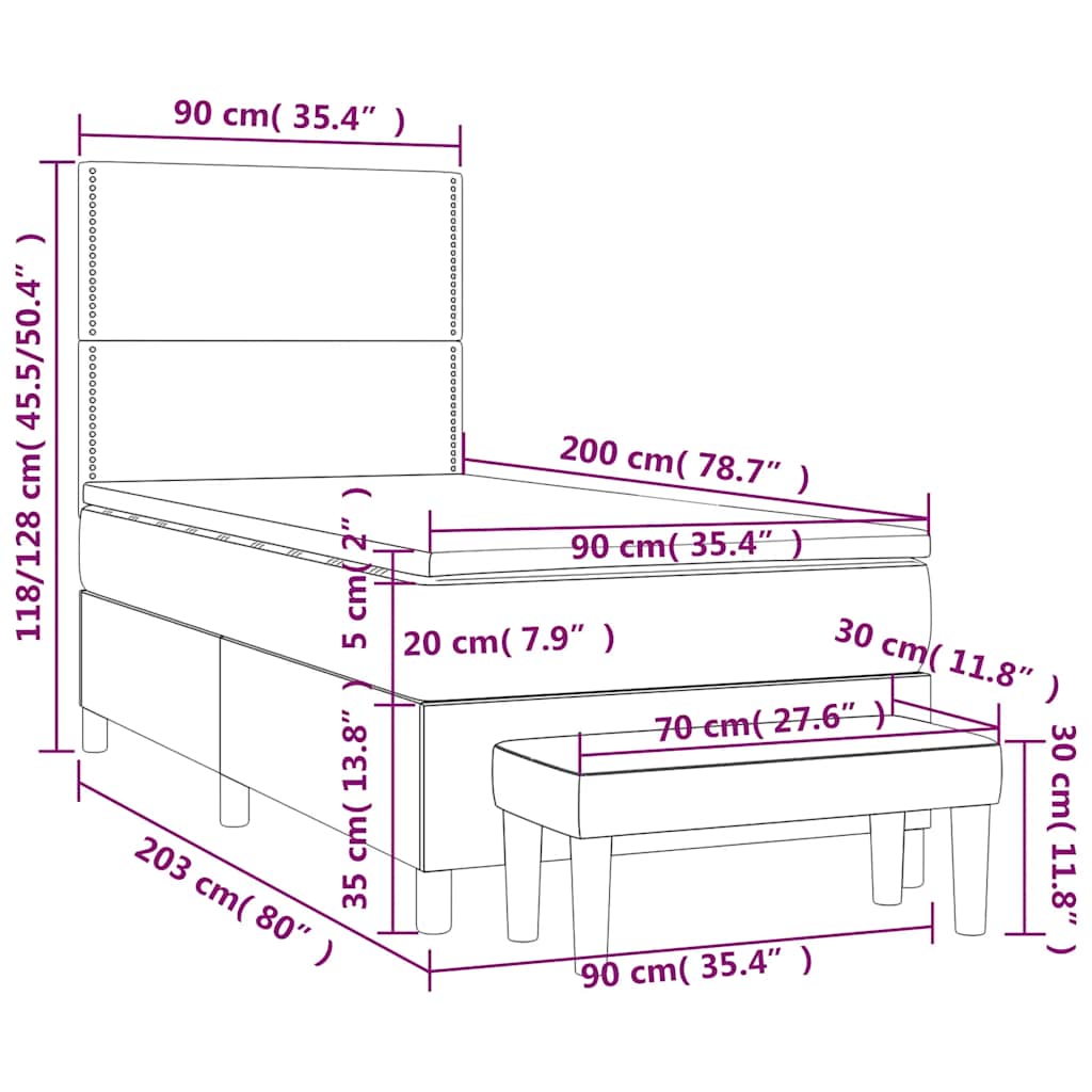 Giroletto a Molle con Materasso Blu Scuro 90x200 cm in Velluto | homemem39