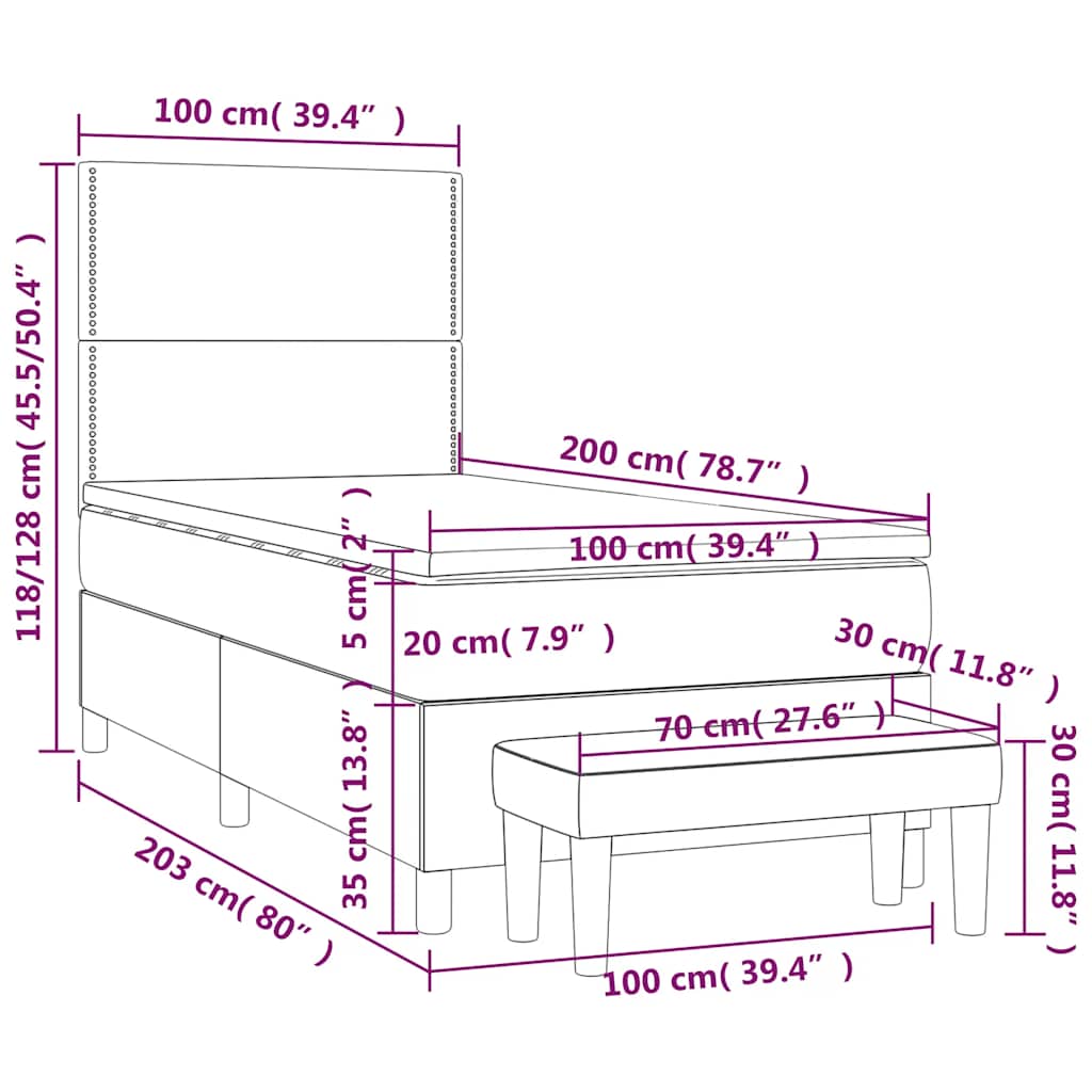 Giroletto a Molle con Materasso Blu Scuro 100x200 cm in Velluto | homemem39