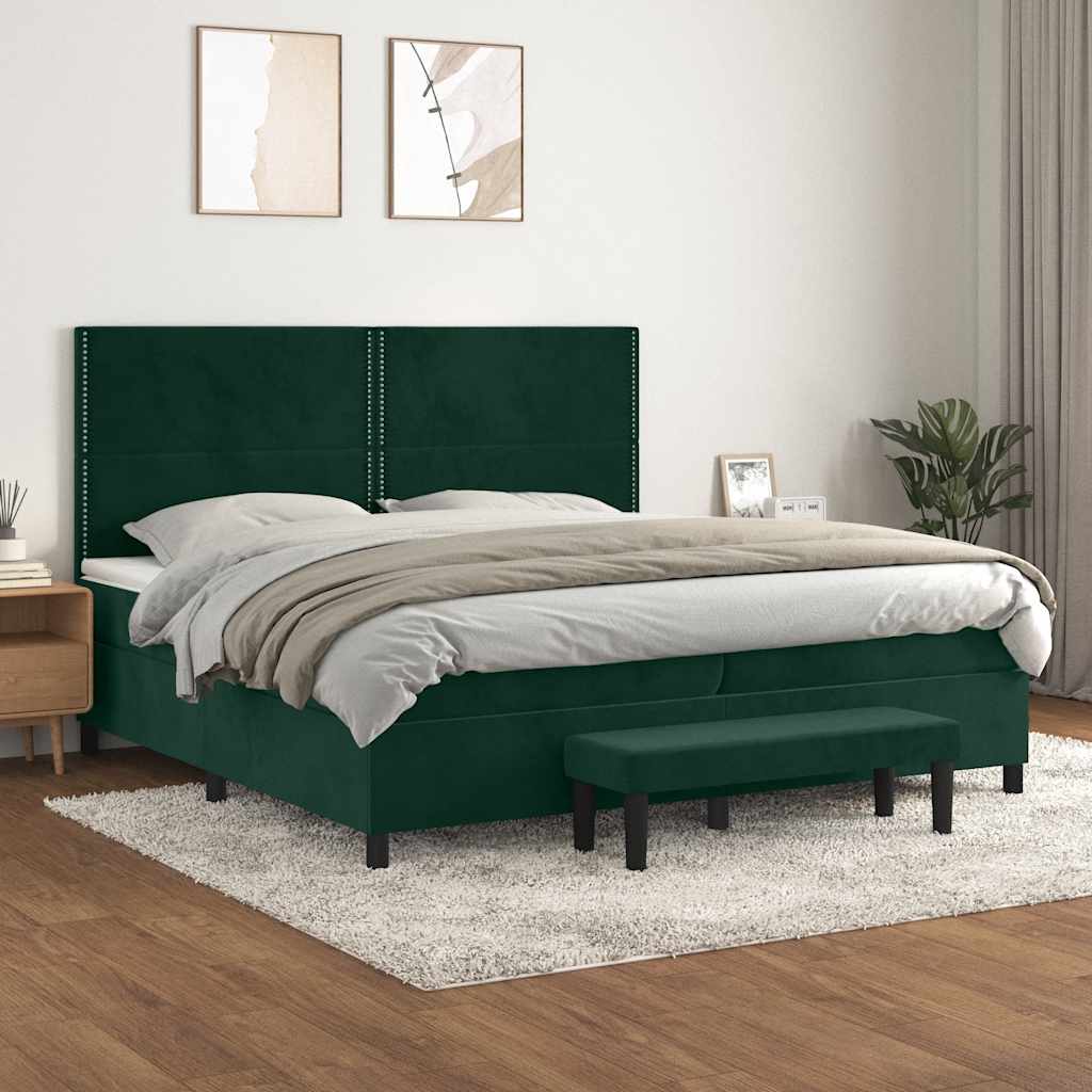 Giroletto a Molle con Materasso Verde Scuro 200x200 cm Velluto | homemem39