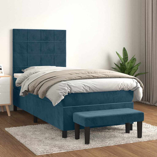 Giroletto a Molle con Materasso Blu Scuro 80x200 cm in Velluto | homemem39