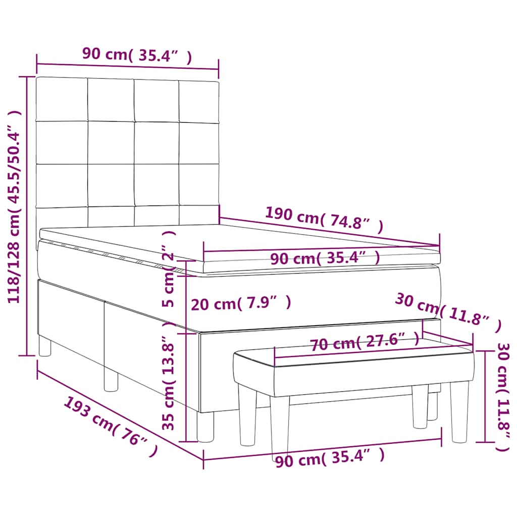 Giroletto a Molle con Materasso Blu Scuro 90x190 cm in Velluto | homemem39